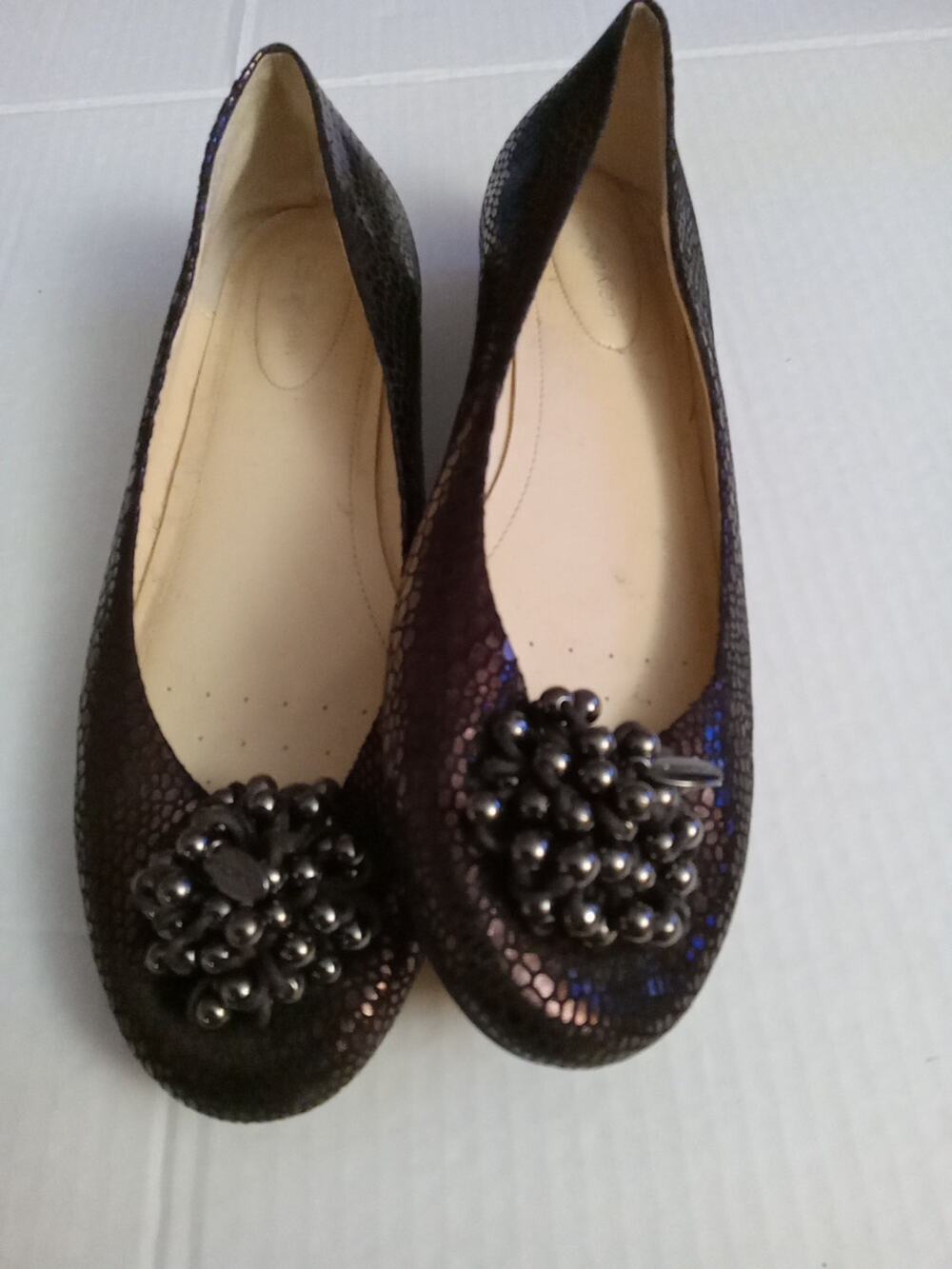 Calvin Klein Mackenzi Women's Size 8.5 Bronze Leather Beaded Toe Ballet Flats
